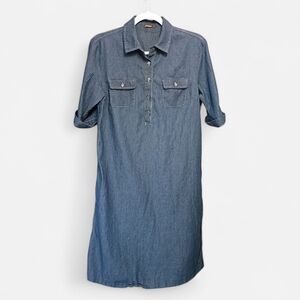 J. McLaughlin Chambray Denim Shirt Dress 100% Cotton Size Medium Pockets Resort
